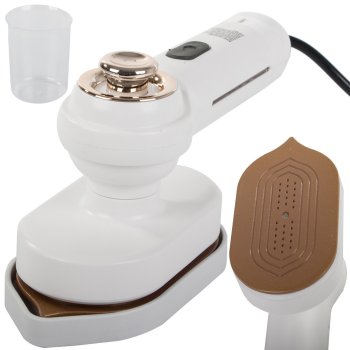 Compact travel steam iron with rotating handle and spray, grey/white