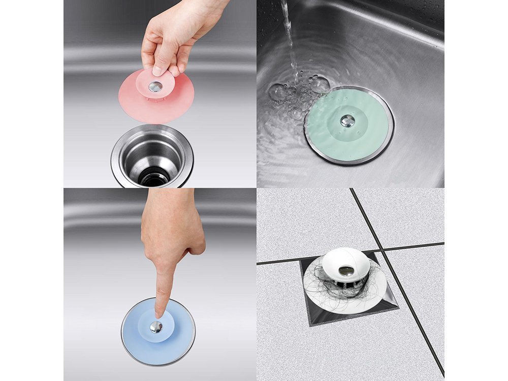 Silicone Drain Stopper and Sink Strainer for Bathtub and Sink, Assorted Colors (1)