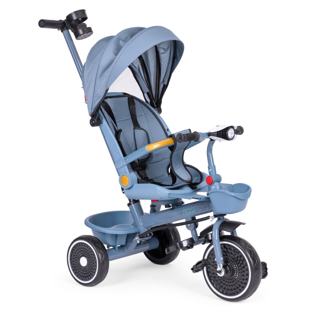ECOTOYS 2-in-1 Kids Tricycle Stroller with 360° Rotating Seat and Canopy, Blue (0)