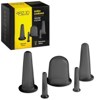 4FIZJO Silicone Acupuncture Vacuum Massage Cupping Bubbles Jars Cups for Face and Body, 5 pcs., Black