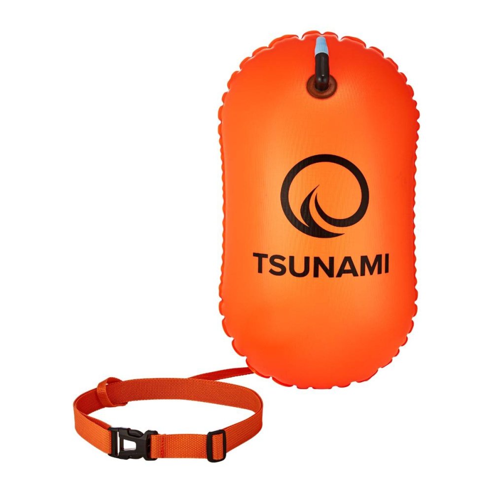 TSUNAMI Inflatable Swim Buoy, Safety Float for Open Water Swimmers, Triathletes, Kayakers and Snorkelers, Orange (4)