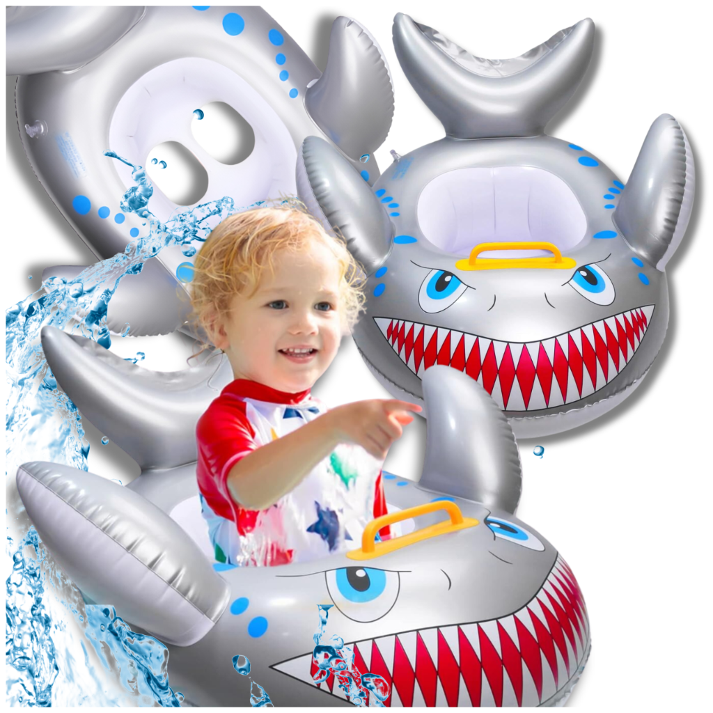 Inflatable Baby Swimming Float with Seat and Handles Shark Design, Silver