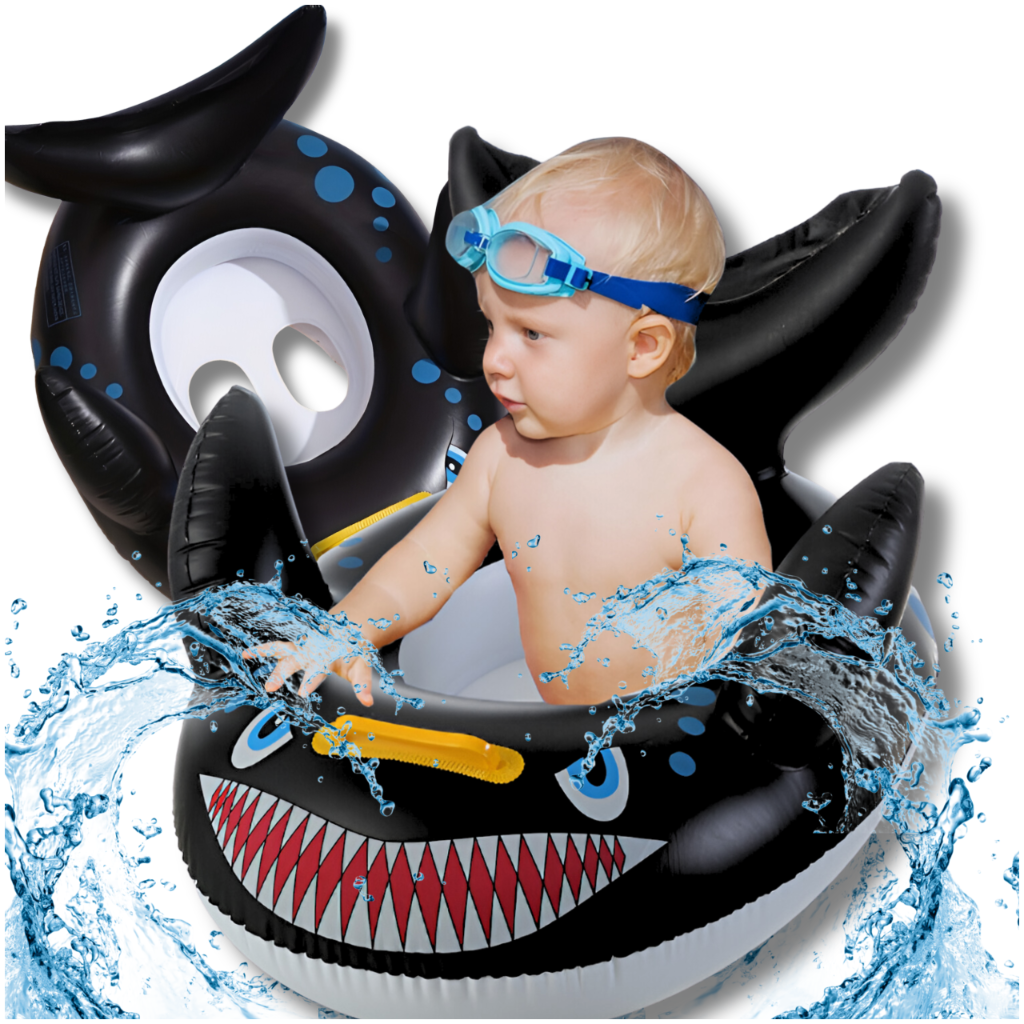 Inflatable Shark Baby Swim Float with Seat and Handles for Toddlers, Black