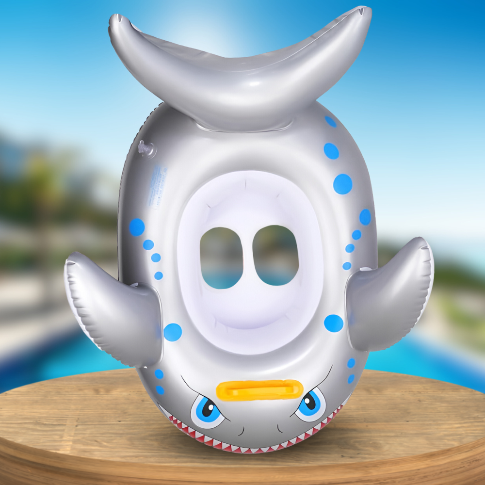 Inflatable Baby Swimming Float with Seat and Handles Shark Design, Silver (1)