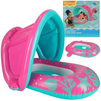 Bestway 34091 Baby Swim Float with Seat and Sun Canopy, Pink