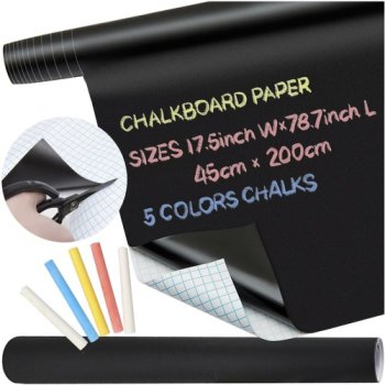 Self-Adhesive Chalkboard Sticker Roll 45x200 cm with Chalk, Black