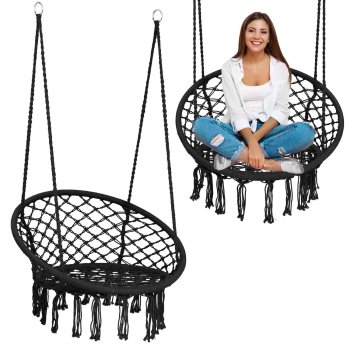 Sofotel Boho Hanging Hammock Chair Swing for Indoor and Outdoor Use, Black