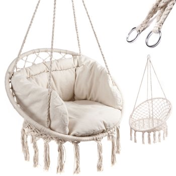 Garden Home Hammock Chair Swing from Braided Rope with Pillow
