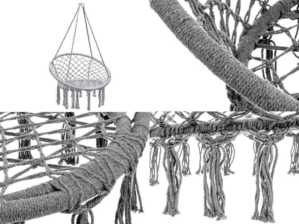 Hanging Boho Style Chair Hammock "Stork nest" Swing for Home and Garden, Grey (3)