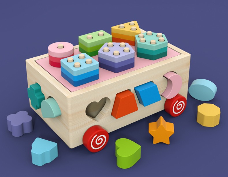 Wooden Shape Sorter Pull Along Toy with Blocks Jhtoy-550 (3)