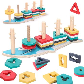 Wooden Shape Sorter Stacking Toy for Toddlers Jhtoy-316