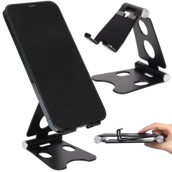 Metal phone and tablet stand with adjustable angle, black