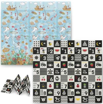 Nukido NK-340 Double-sided Foldable XPE Foam Play Mat Pad Rug for Kids, Ocean-Numbers, 200x180cmx1cm