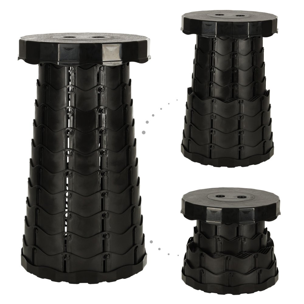 Telescopic Portable Adjustable Height Folding Stool for Camping Festival Hiking BBQ Gardening Fishing, Black (1)