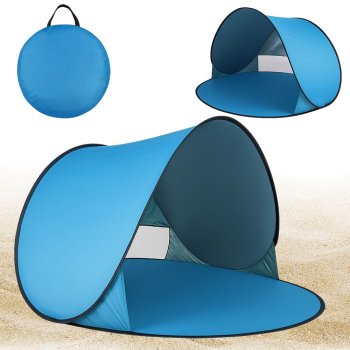 Pop-up beach tent with UV protection, large, with carry cover, blue
