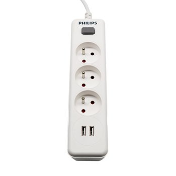 Philips Power Strip SPN3032WA/60 with 3 AC Outlets 2 USB Ports 6.5 ft, white