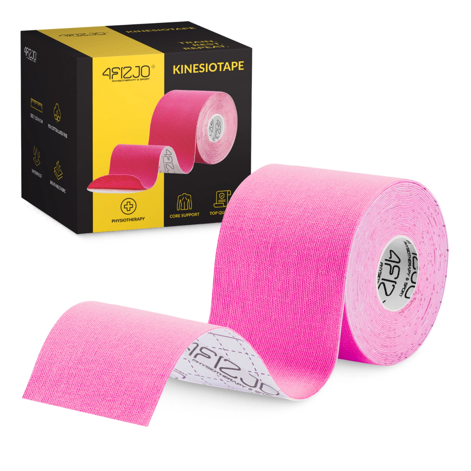 4FIZJO Kinesiology Tape for Sports & Recovery 7.5 cm x 5 m, Pink