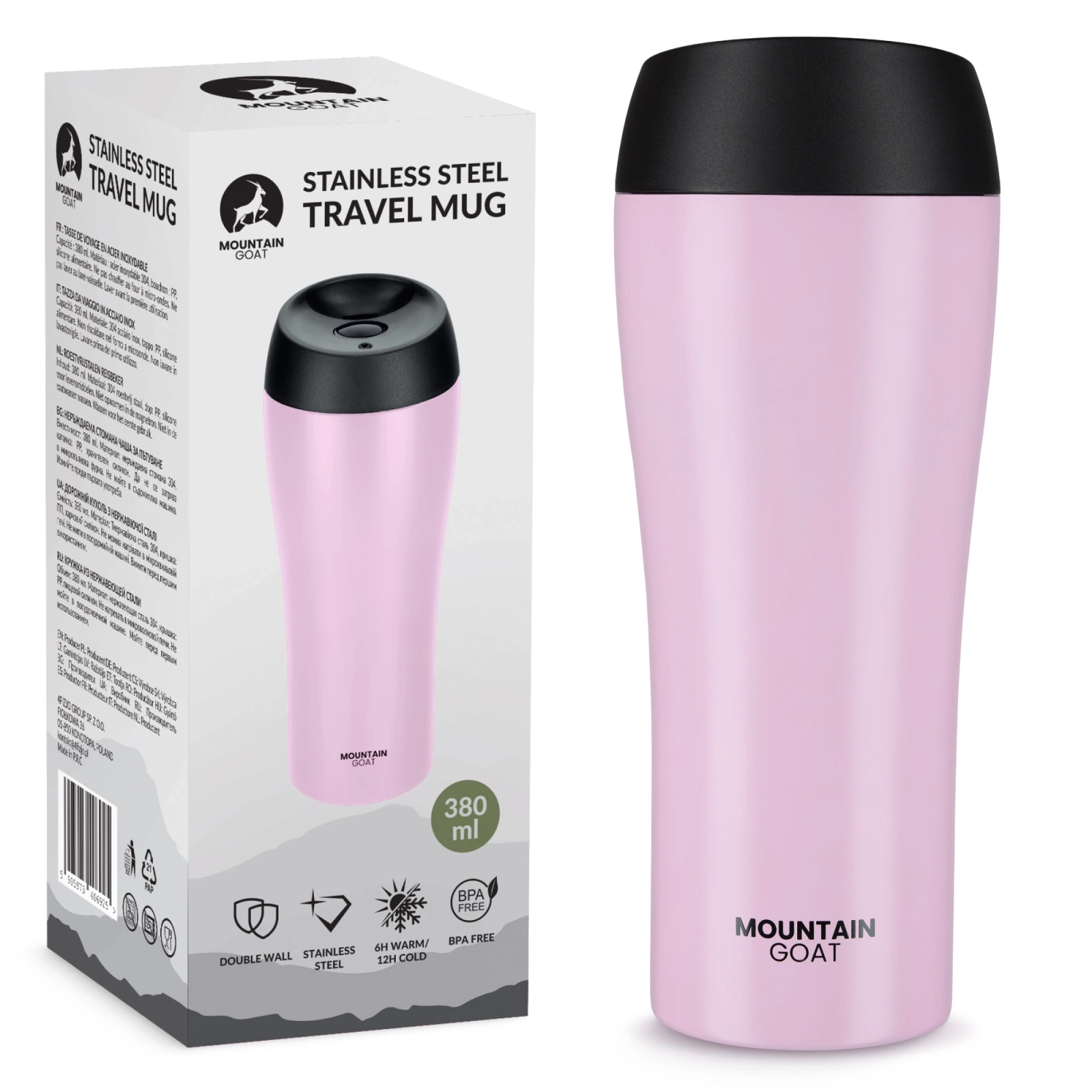 Mountain Goat TRAVEL Insulated Travel Mug 380 ml, Stainless Steel, Pink