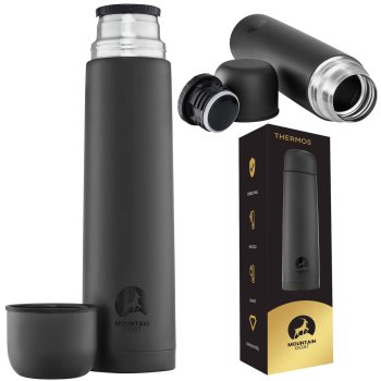 MOUNTAIN GOAT Thermal Mug Bottle Thermos Flask for Hiking Picnic 1L, Black