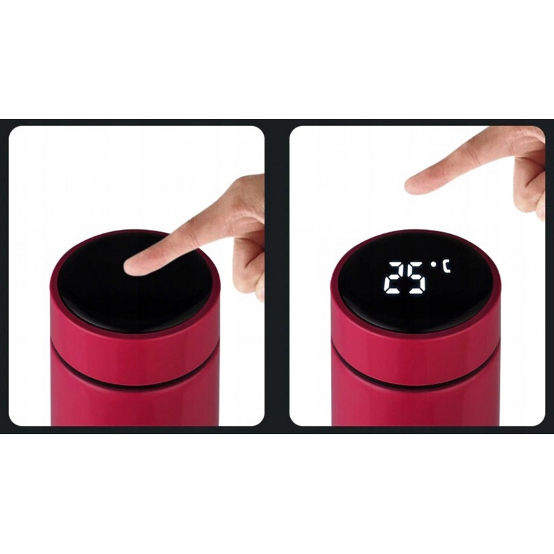 Smart Thermal Mug Bottle Thermos Flask with LCD Display and Temperature Sensor - 500ml, Red (1)