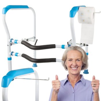 Adjustable toilet safety rail for seniors, stable metal support, 53–56 cm