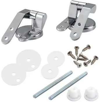 Chrome metal toilet seat hinges, complete set, silver