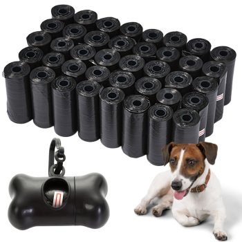 Strong Dog Poop Bags 50 Rolls with Dispenser and Leash Clip, Black