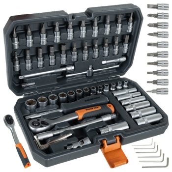 Bigstren 26845 56-Piece Tool Kit with 1/4-Inch Drive Socket Set in Case