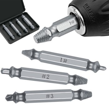 4-Piece Screw Extractor Set for Broken Screws and Studs
