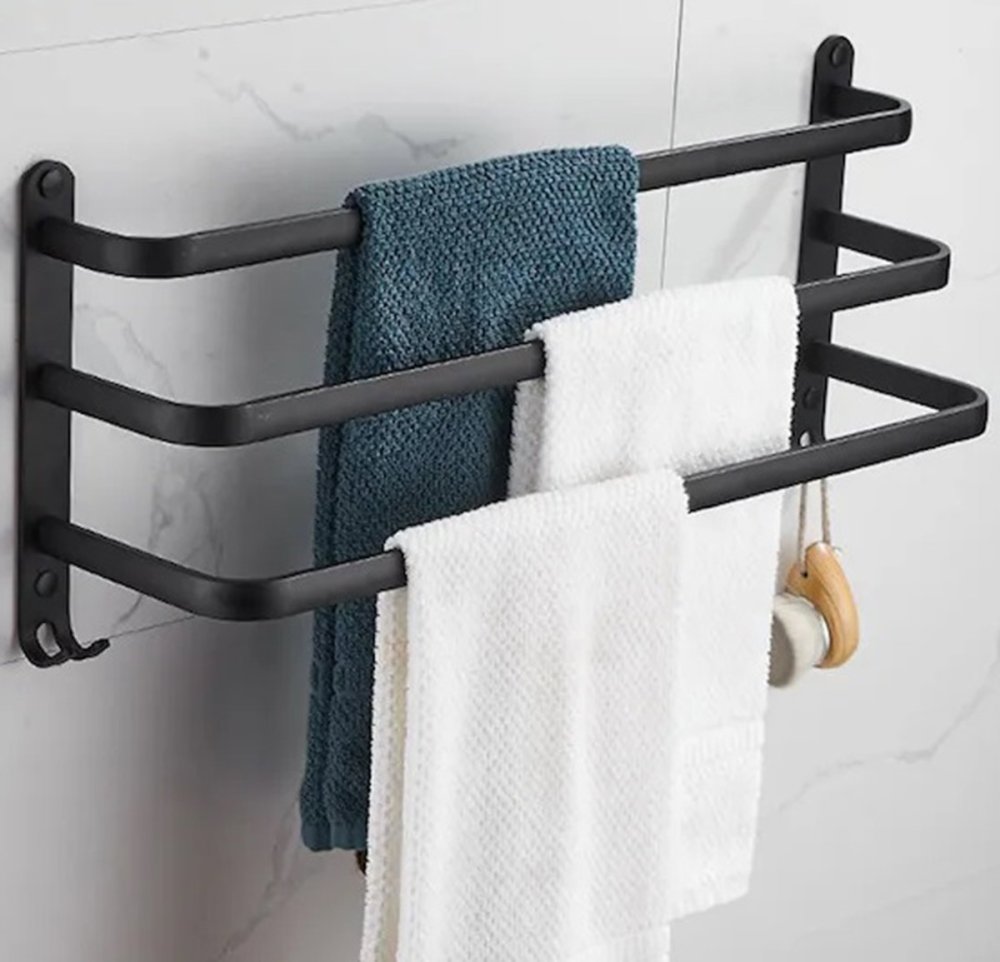Metal Towel Rack Hanger Holder with Hooks, 50cm, Black (1)