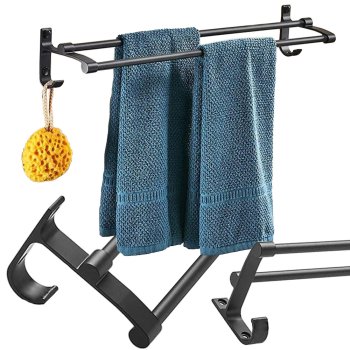 Double Wall-Mounted Bathroom Towel Rack, Black