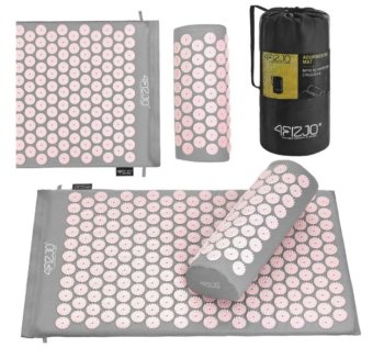 4Fizjo Acupressure Acupuncture Massage Mat Set with Pillow, 68x42 cm, Gray/Pink
