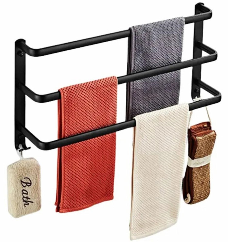 3-Bar Wall Mounted Towel Rack with Hooks 60 cm, Matte Black (0)
