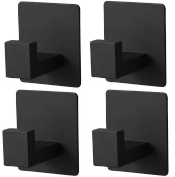 Set of 4 Self-Adhesive Black Bathroom Hooks