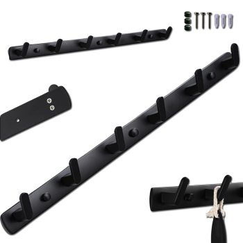 Wall-Mounted Coat Rack with 6 Hooks for Clothes and Towels, 54.5 cm, Black