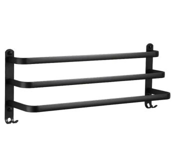 3-Bar Wall Mounted Towel Rack with Hooks 60 cm, Matte Black