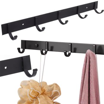 Wall Mounted Coat Rack with 5 Hooks for Entryway and Bathroom, Black