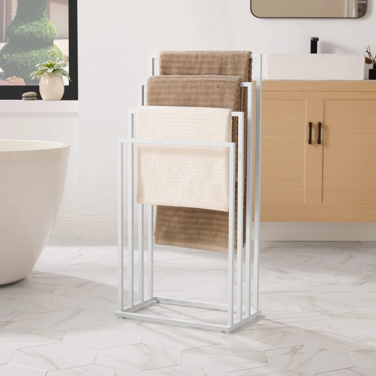 Freestanding 4-Tier Bathroom Towel Rack, White (3)