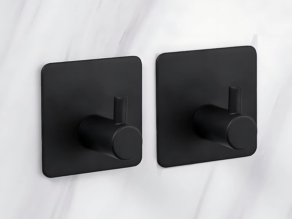 Self-Adhesive Hooks for Bathroom Wall 4 Pack, Metal Towel Hooks No Drilling, Black (0)