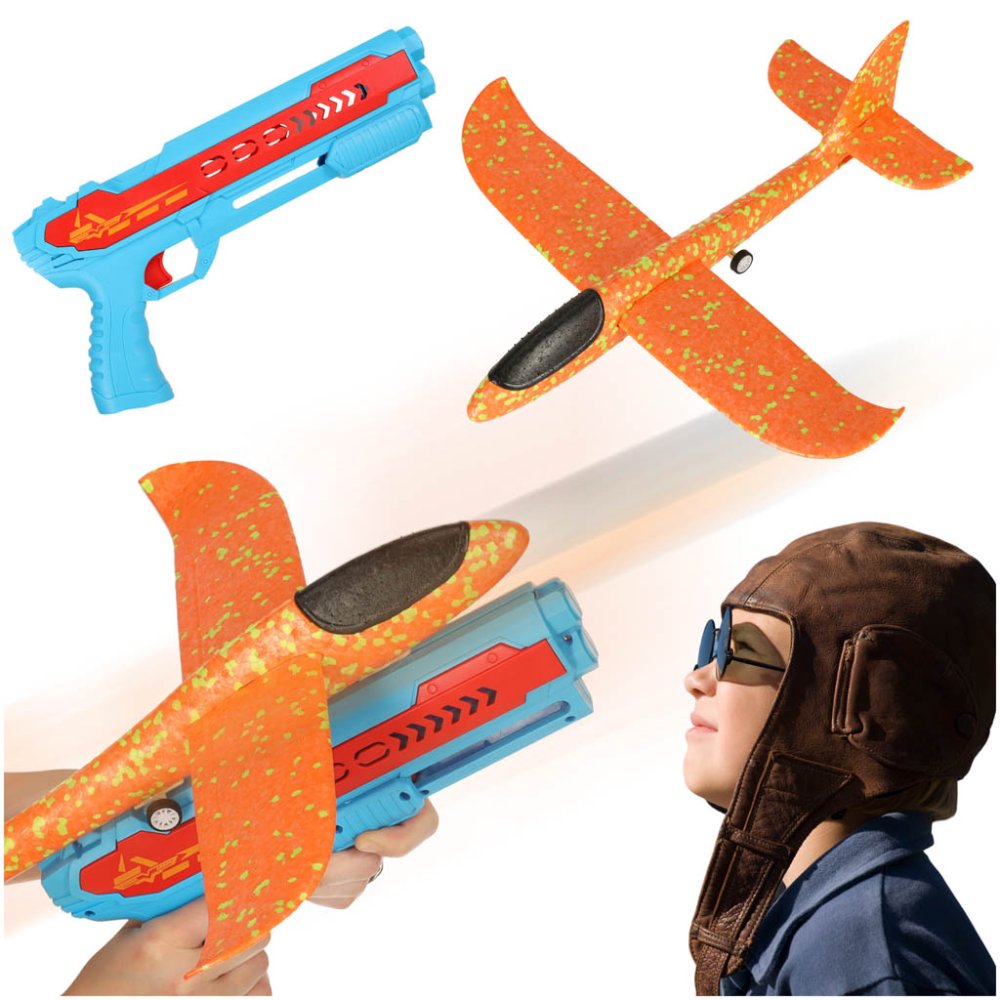 Kids Toy Automatic Gun Airplane Glider Launcher, Blue (4)