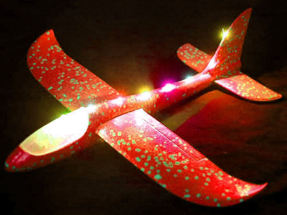 Large foam glider airplane with LED lights, 47 cm, red (0)