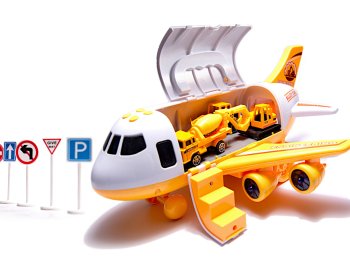 Kids Toy Transport Cargo Transporter Aircraft Airplane + 3 Construction Vehicles