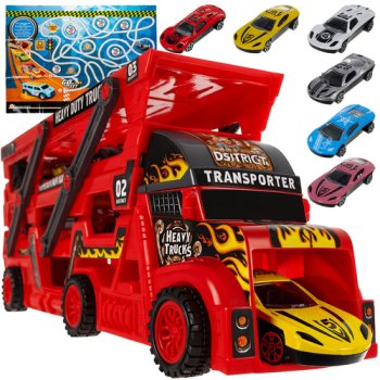 Car Carrier Truck Toy Set with 6 Die-Cast Cars and Launcher 26303