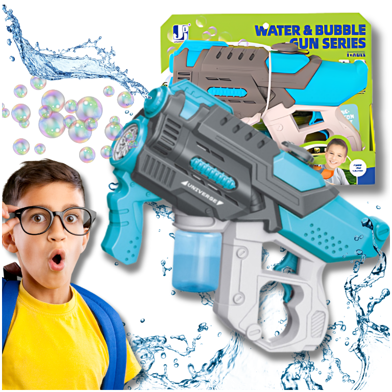 Automatic 2-in-1 Electric Water and Bubble Gun Blaster, Blue Grey