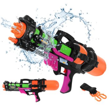 Large Water Gun Blaster 60cm 1.25L Capacity 6m Range, black orange green
