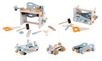 ECOTOYS Wooden Tool Bench Workshop for Kids Construction Set 52 Pieces