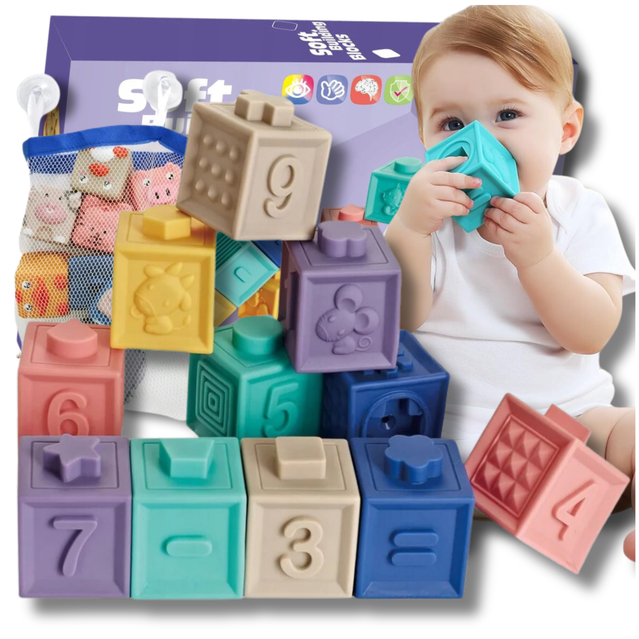 Soft Creative Sensory Blocks for Infants "Numbers", 13 Elements