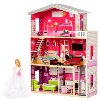 Large Wooden Dollhouse with Elevator Malibu Residence ECOTOYS