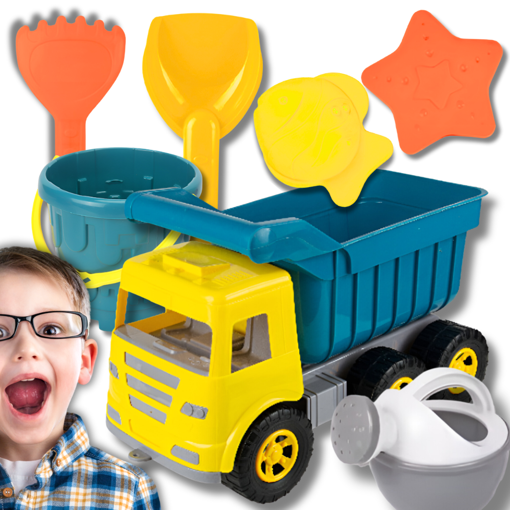 7-Piece Sand Toy Set with Dump Truck, Bucket, Spade and Molds for Kids