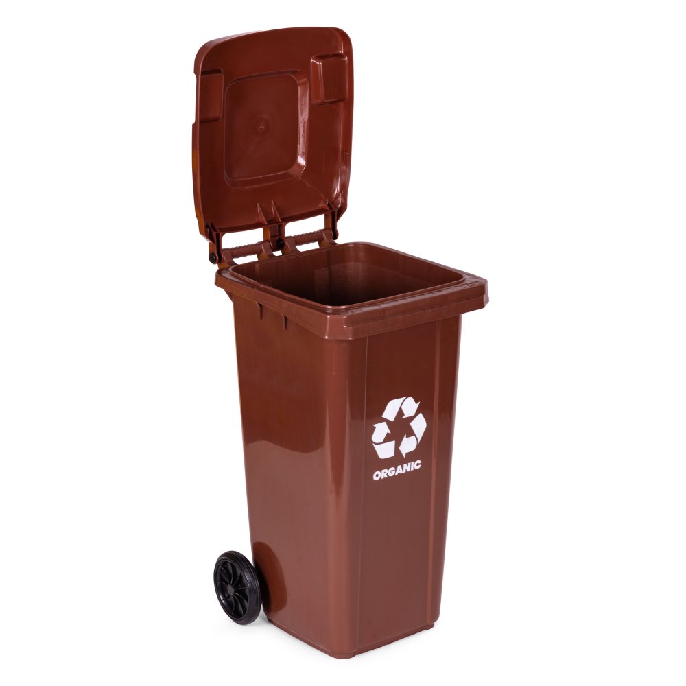 120L Wheelie Bin for Bio Waste with Rubber Wheels, Brown (3)